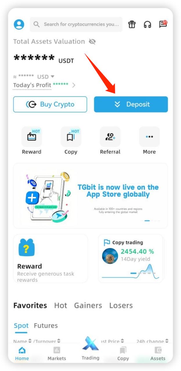 How to Deposit in the App – TGbit User Support